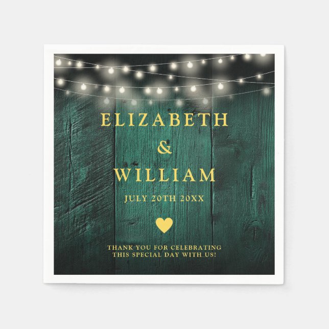 Grönt Rustic Wood Boho Barn String Ljus Bröllop Pappersservett (Framsidan)