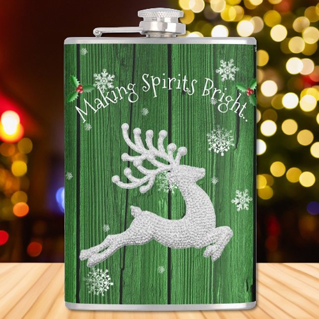 Grönt Rustik julrengerkolv Fickplunta (Green Rustic Christmas Reindeer Flask)