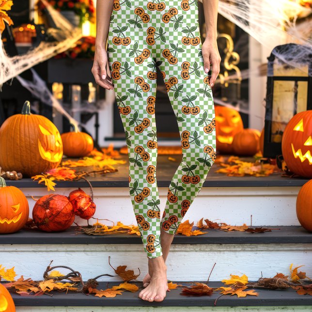 Grönt Rutigt Körsbärspumpamuster Leggings (Skapare uppladdad)