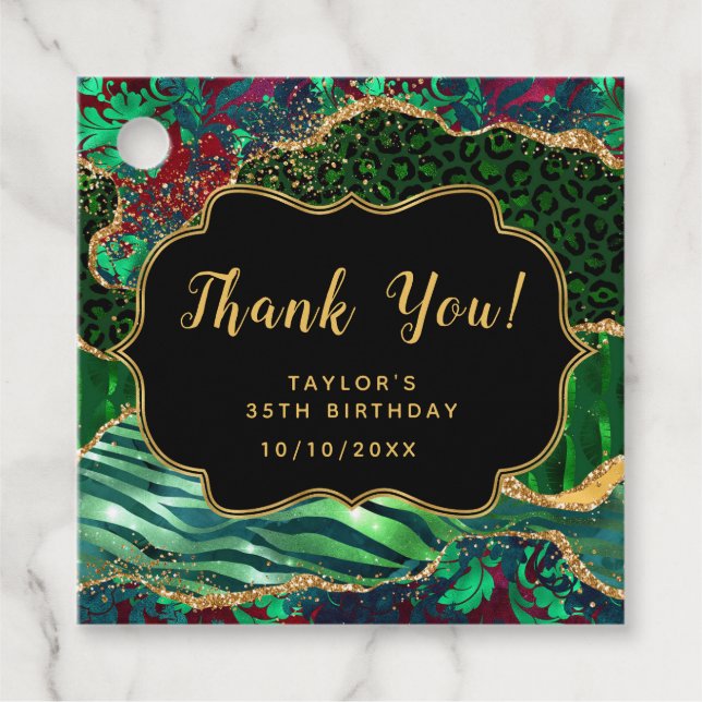 Grönt Safari Agate Birthday Tack Gåvor Etiketter (Framsida)