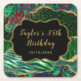 Grönt Safari Agate Birthday Underlägg Papper Kvadrat