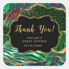 Grönt Safari Agate Sweet sixteen Tack Fyrkantigt Klistermärke