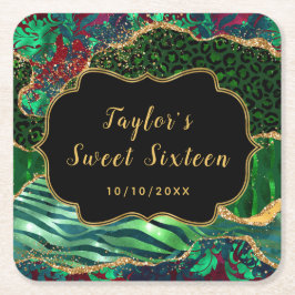 Grönt Safari Agate Sweet sixteen Underlägg Papper Kvadrat