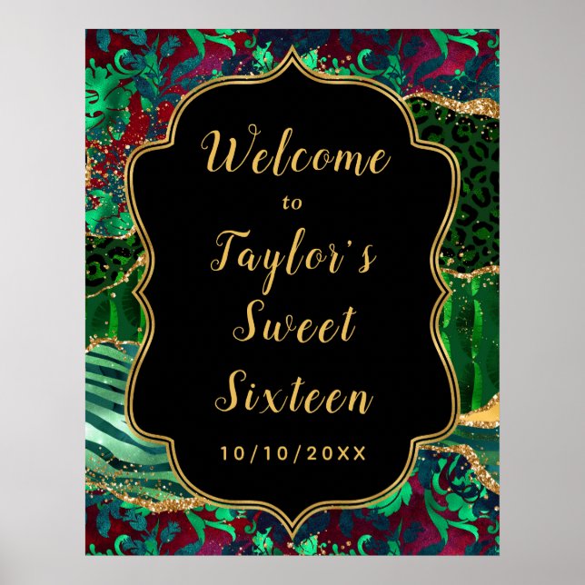 Grönt Safari Agate Sweet sixteen Välkommen Poster (Framsidan)