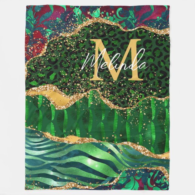 Grönt Safari Animal Print Agate Fleecefilt (Framsidan)