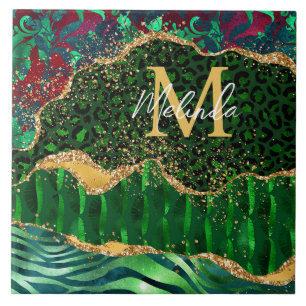 Grönt Safari Animal Print Agate Kakelplatta