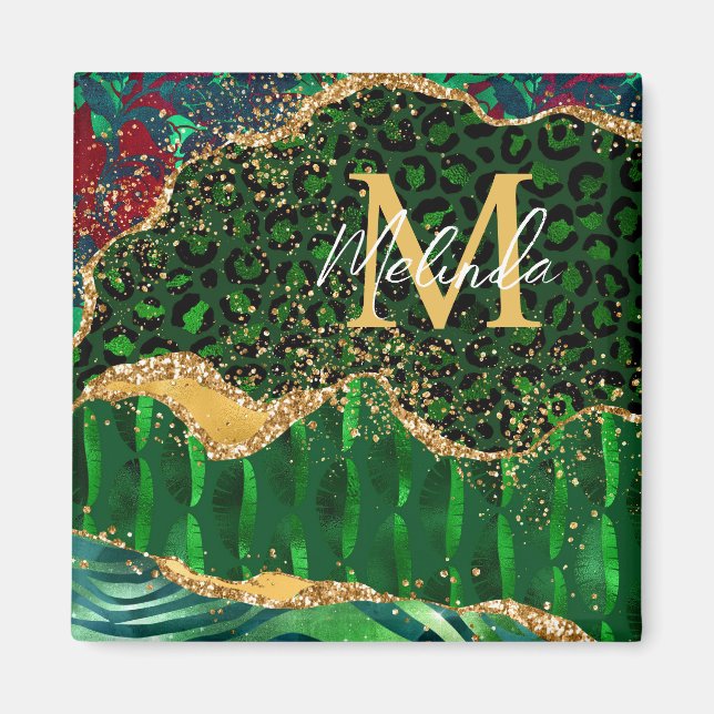 Grönt Safari Animal Print Agate Magnet (Framsidan)