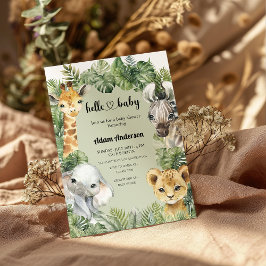 Grönt Safari Baby Shower-inbjudan -jungle Animal Inbjudningar