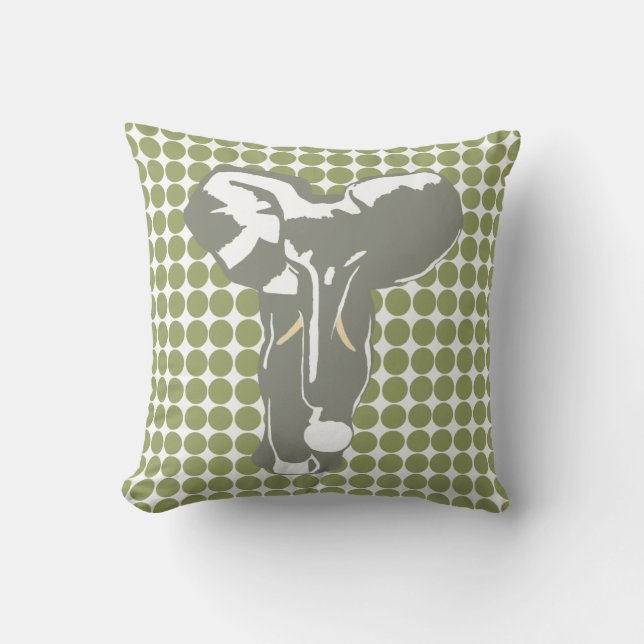 Grönt Safari Dot med Pop Art Elephant Kudde (Framsida)