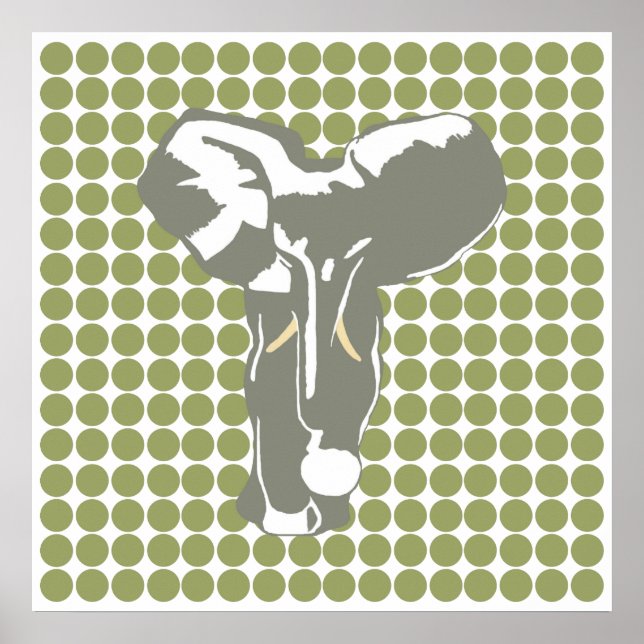 Grönt Safari Dot med Pop Art Elephant Poster (Framsidan)