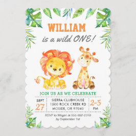 Grönt Safari Jungle 1st Boy First Födelsedagsfest Inbjudningar