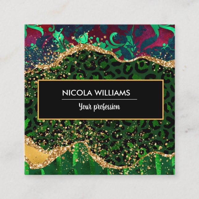Grönt Safari Jungle Animal Print Agate Fyrkantigt Visitkort (Framsida)