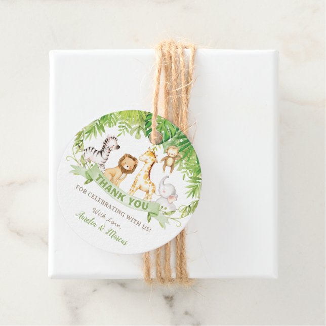 Grönt Safari Jungle Animals Baby Shower Birthday Gåvor Etiketter (På plats)