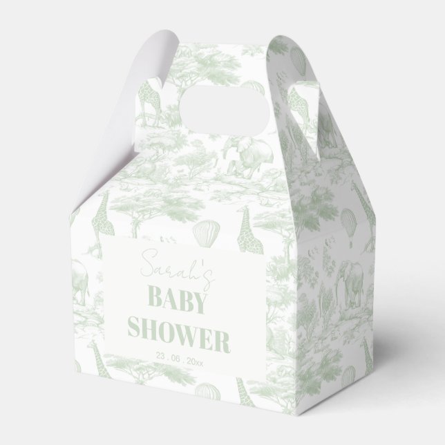 Grönt Safari Toile D Jouy Jungle Theme Baby Shower Presentaskar (Framsidan Sidan)