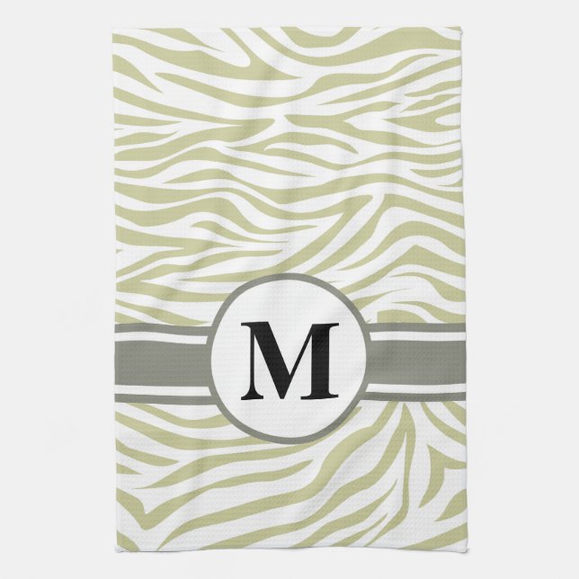 Grönt Safari Zebra med monogram Kökshandduk (Vertikal)