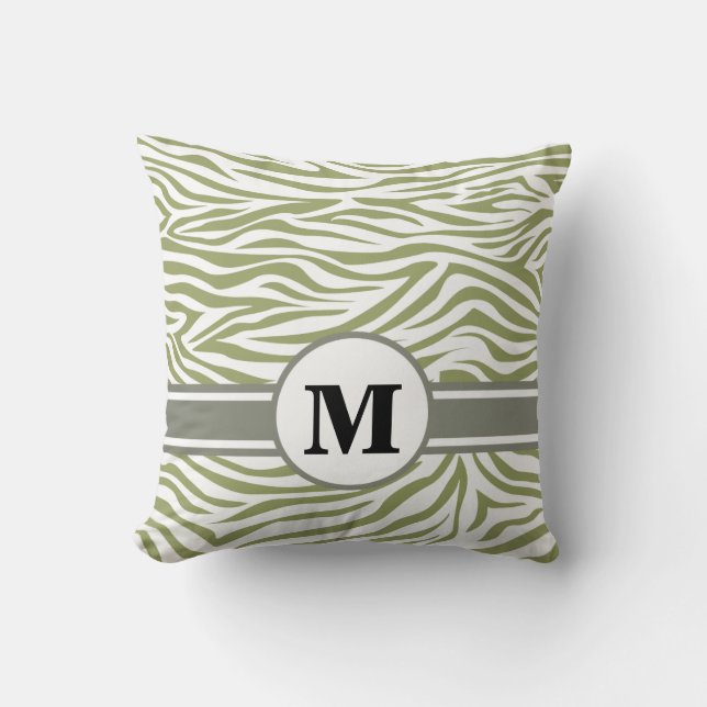 Grönt Safari Zebra med Monogram Kudde (Framsida)
