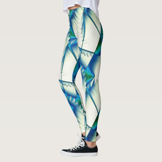 Grönt sågar eller zigzag på intensiv cyan till roy leggings (Vänster)