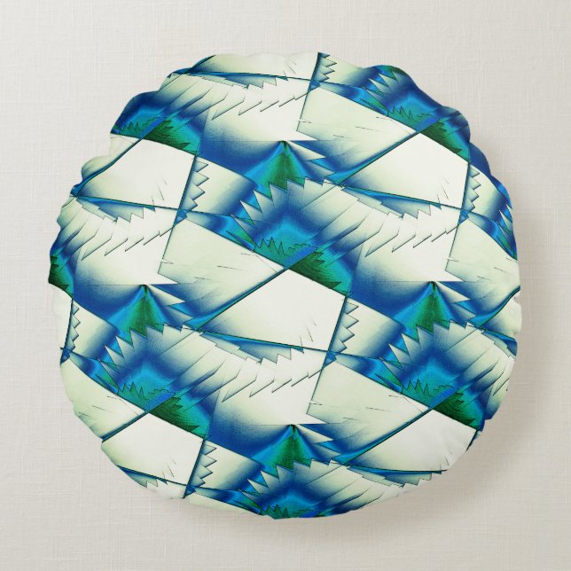 Grönt sågar eller zigzag på intensiv cyan till roy rund kudde (Framsidan)