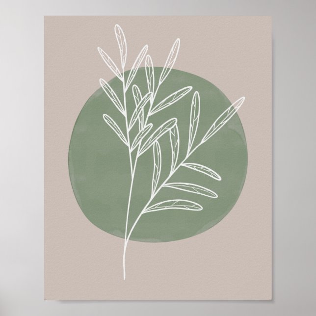 Grönt Sage Farmhouse Botanical White Poster (Framsidan)