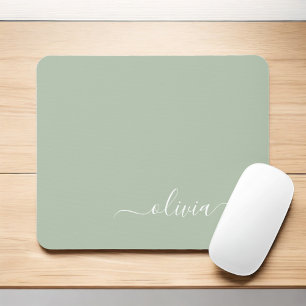 Grönt Sage Girly Script Monogram Namn Modern Musmatta