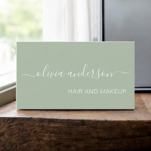 Grönt Sage Girly Simple Hair Makeup Salon Visitkort