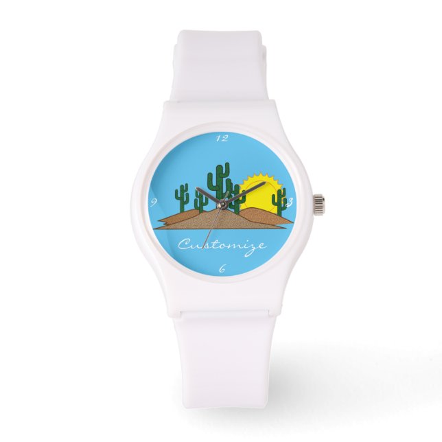 Grönt Saguaro Cactus Desert Sunrise Thunder_Cove Armbandsur (Framsida)