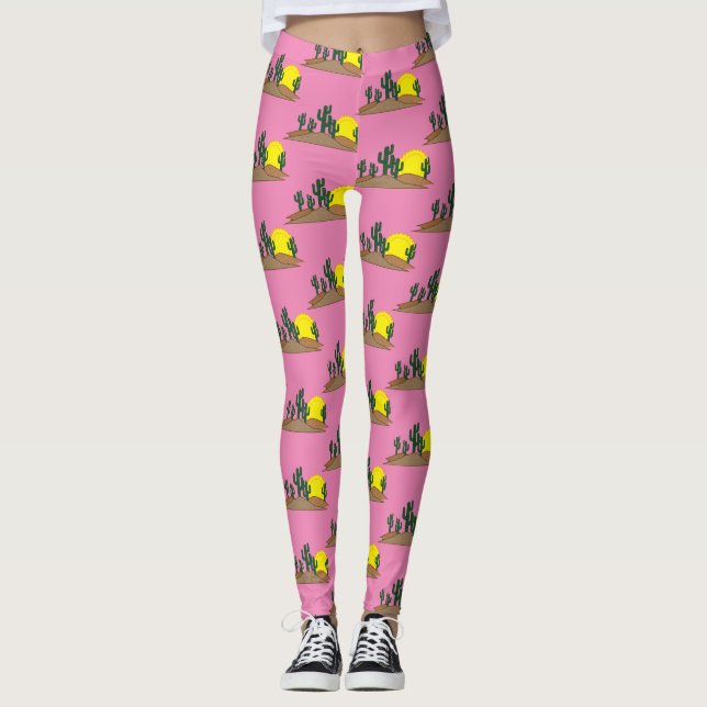 Grönt Saguaro Cactus Desert Sunrise Thunder_Cove Leggings (Framsida)