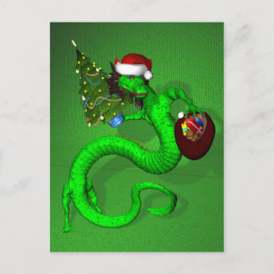Grönt Santa Dragon Helg Vykort