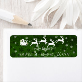 Grönt Santa's Sleigh and Reindeer Address Label Returadress Etikett