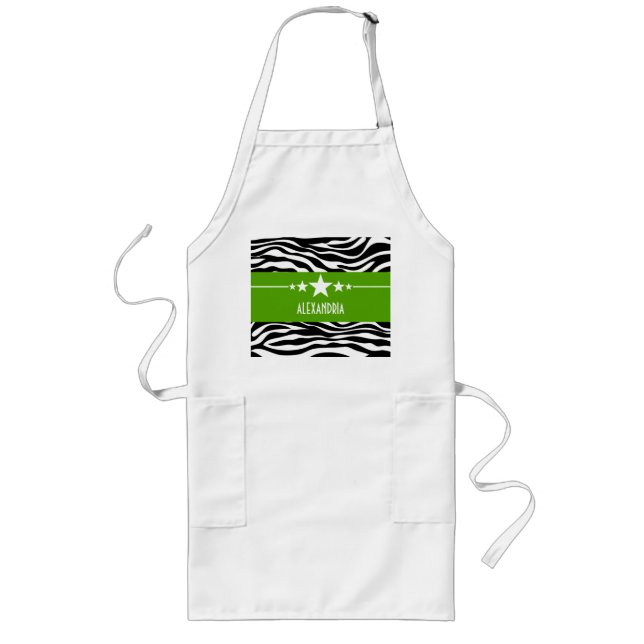 Grönt Sassy Star Zebra Apron Långt Förkläde (Framsidan)