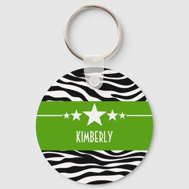 Grönt Sassy Star Zebra Keychain Nyckelring (Framsida)