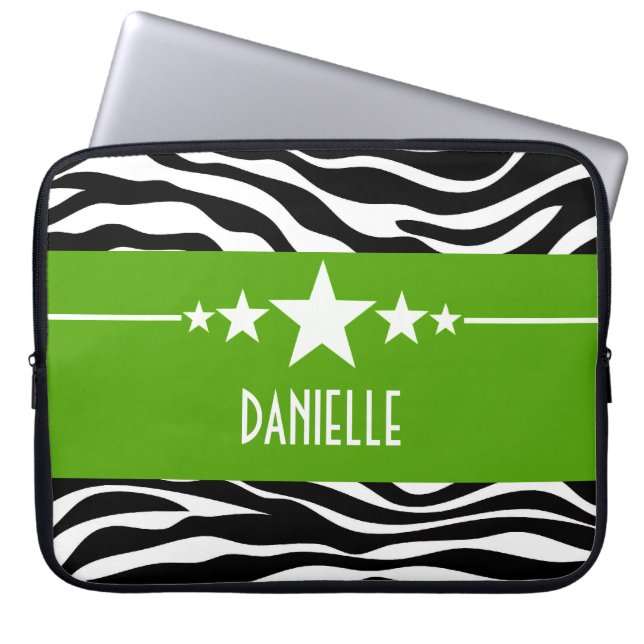 Grönt Sassy Star Zebra Laptop sleeve (Framsidan)