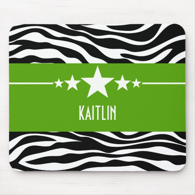 Grönt Sassy Star Zebra Mousepad Musmatta (Framsidan)