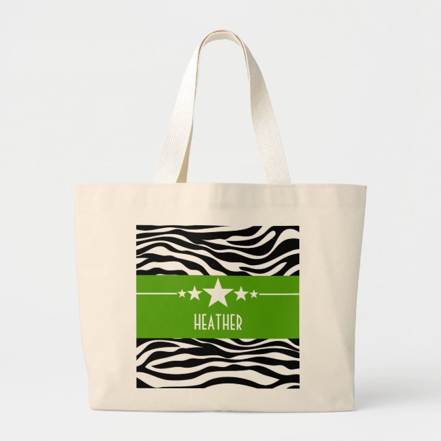Grönt Sassy Star Zebra Tote Bag Jumbo Tygkasse (Framsidan)