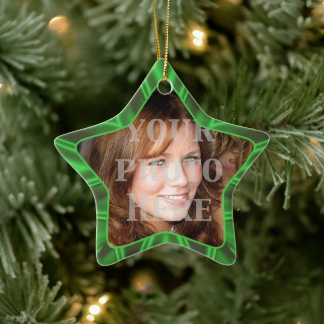Grönt Satin Star Helgdag Photo Ornament (Träd)