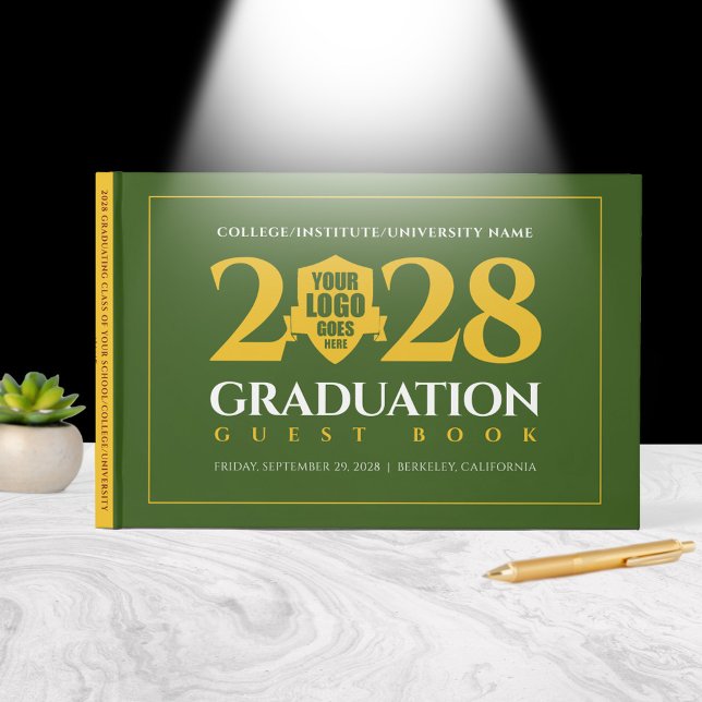 Grönt School College Universiteten Studenten Gästböcker (Green Gold School / College / University Graduation Guest Book Cover Photo (front))