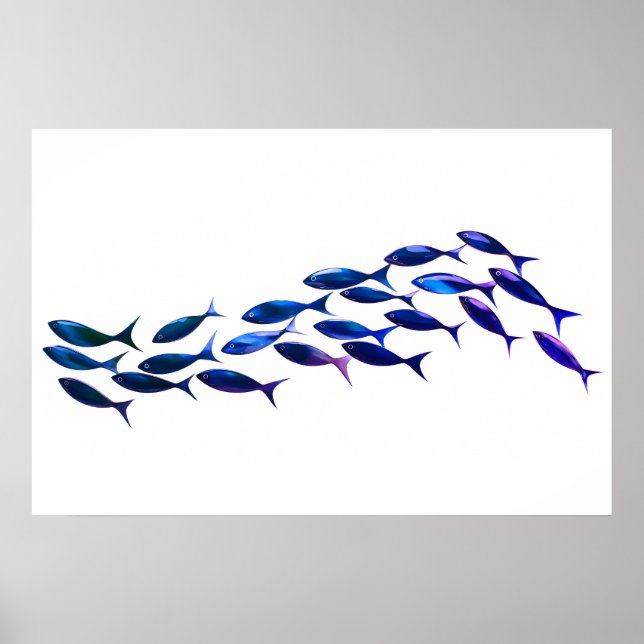 Grönt School of Fish Watercolor Poster (Framsidan)