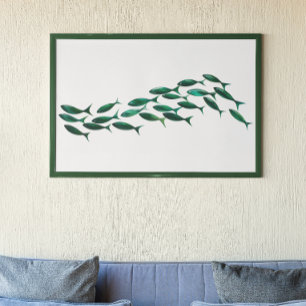 Grönt School of Fish Watercolor Poster