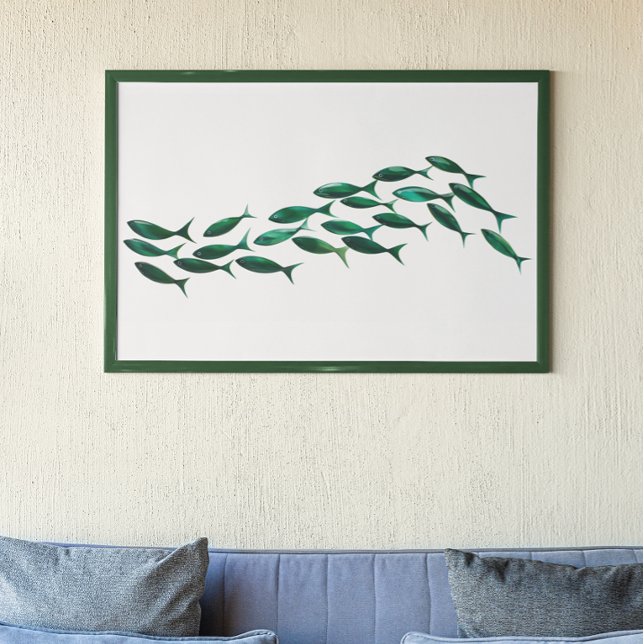 Grönt School of Fish Watercolor Poster (Skapare uppladdad)