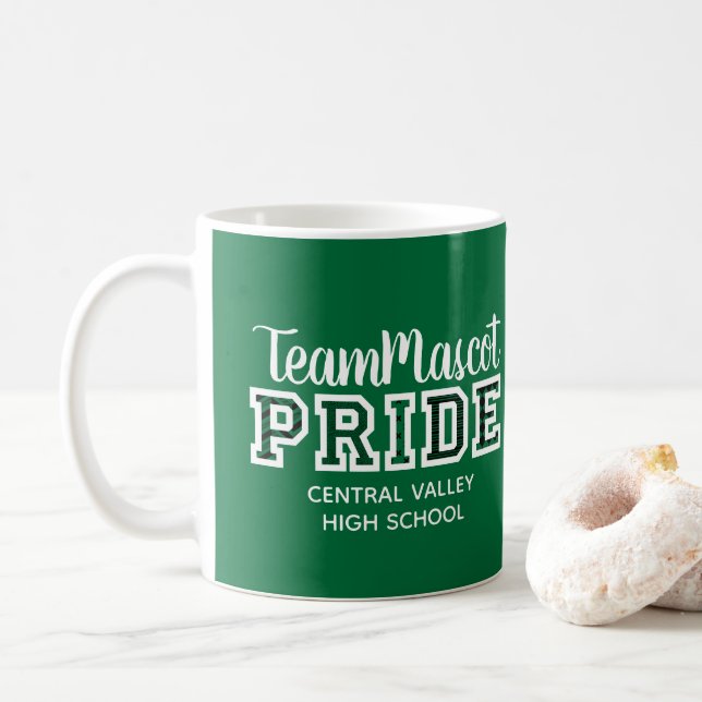 Grönt School Pride Mascot Namn Coffee Mugg (Med munk)