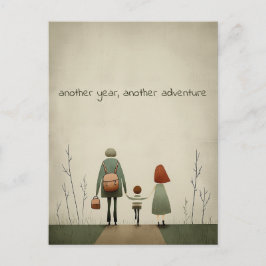 Grönt Schoolboy och föräldrar Vykort