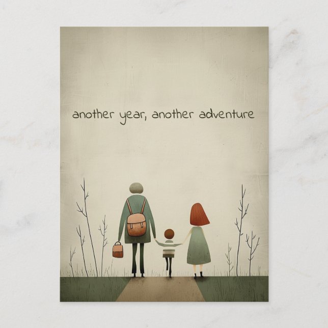 Grönt Schoolboy och föräldrar Vykort (Framsida)