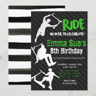 Grönt Scooter Skate Park Party Birthday Inbjudningar