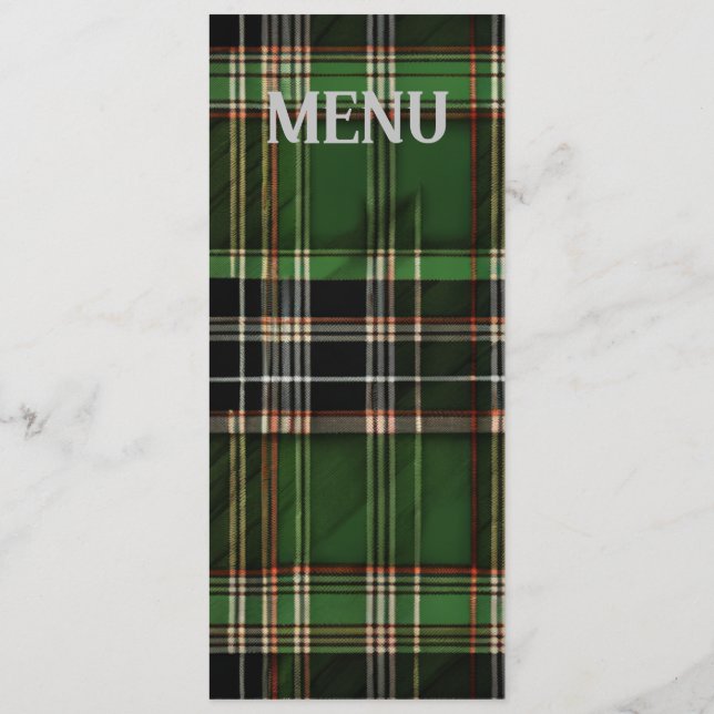 Grönt Scottish Tartan Bröllop Menu Meny (Baksida)