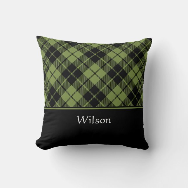 Grönt Scottish Tartan Play Personlig Namn Kudde (Framsida)
