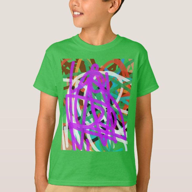 Grönt Scribble Street Art Kids Shirt T (Framsida)