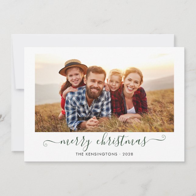 Grönt Script God jul Helgdag Photo Julkort (Framsida)