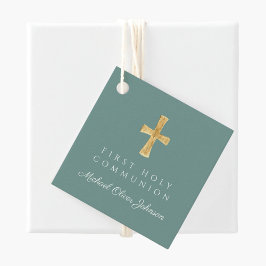 Grönt Script Kor Boy First Communion Gåvor Etiketter