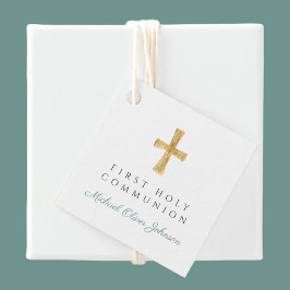 Grönt Script Kor Boy First Communion Gåvor Etiketter