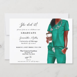 Grönt Scrubs Nurse Photo Hon gjorde det Studenten Inbjudningar